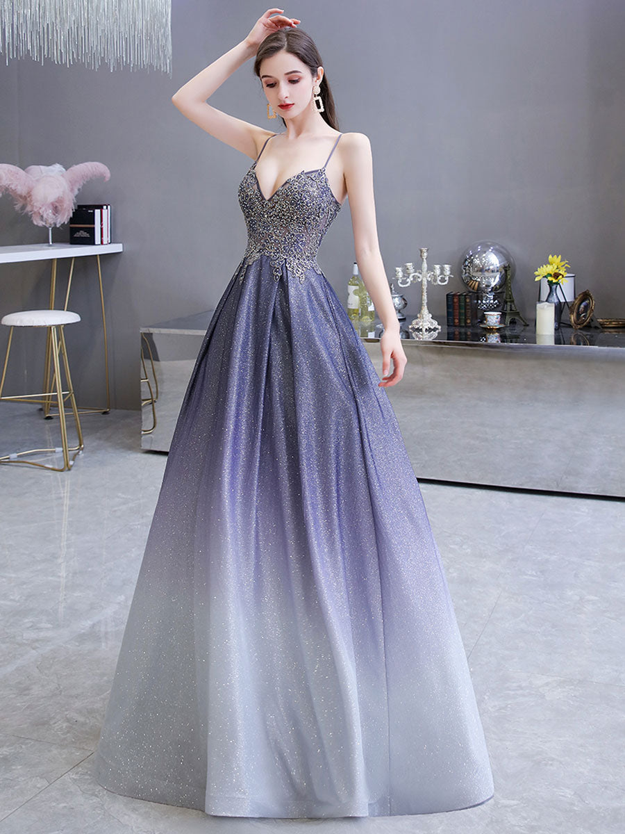 Glamorous evening dress A-Line Sweetheart Neck Straps Sleeveless Metallic Gradient Color Floor-Length Formal Party Dresses