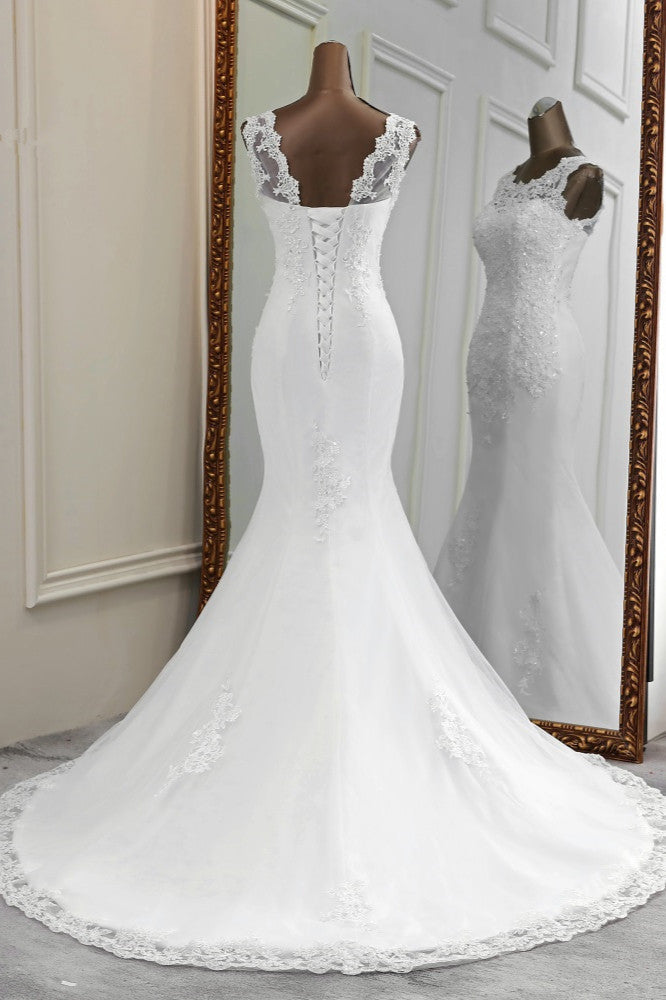 Glamorous Jewel Lace Beading Wedding Dresses Sleeveless Appliques Mermaid Bridal Gowns (ZD17452)
