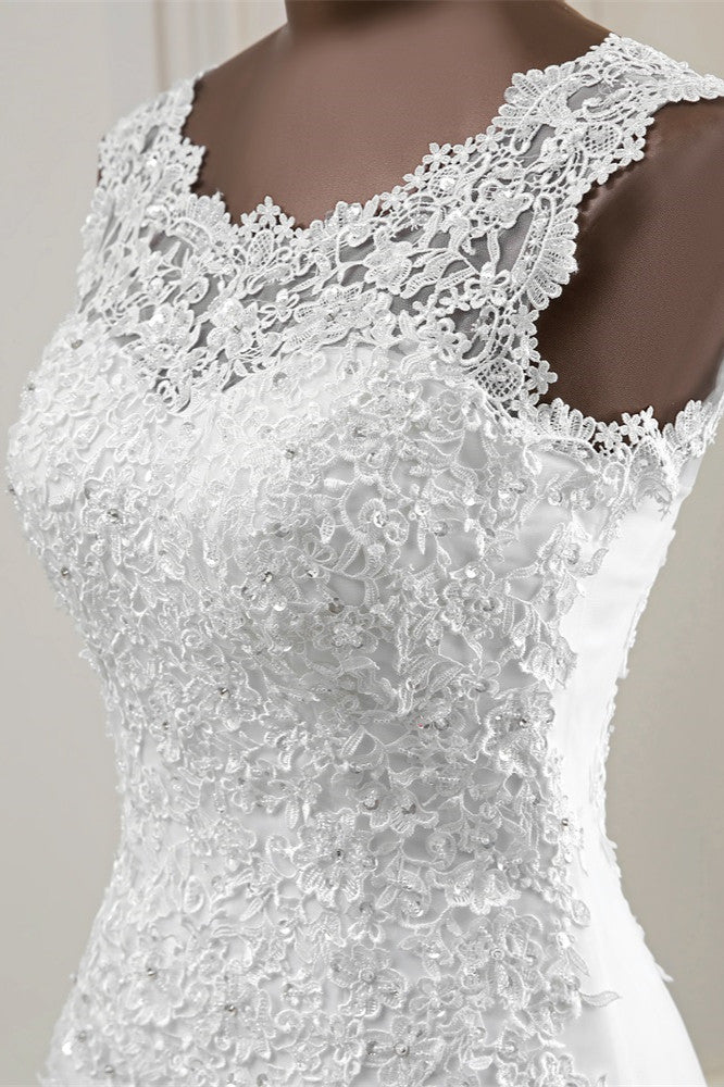 Glamorous Jewel Lace Beading Wedding Dresses Sleeveless Appliques Mermaid Bridal Gowns (ZD17452)