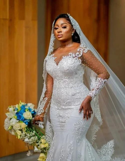 Glamorous Long Mermaid Appliques Long Sleeves Wedding Dresses With Lace (ZD16537) - View 3 | VelvetHem