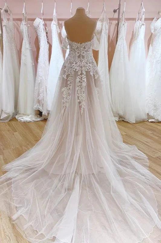Glamorous Long Mermaid Bateau Appliques Lace Tulle Wedding Dress (ZD15235)