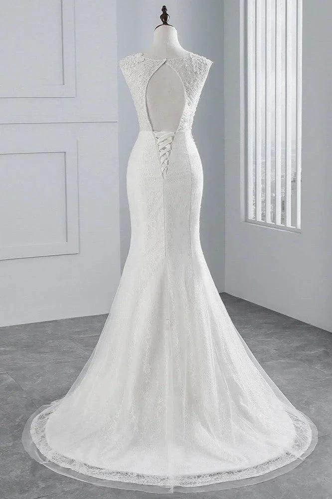 Glamorous Long Mermaid Tulle Appliques Lace Wedding Dress (ZD15155)