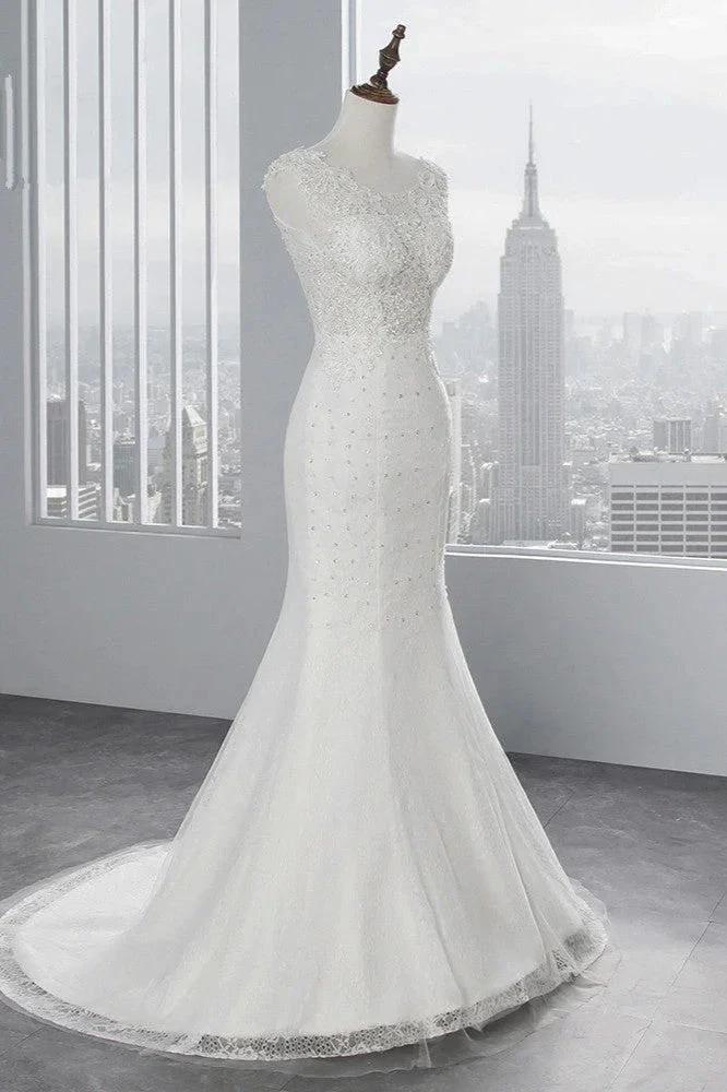 Glamorous Long Mermaid Tulle Appliques Lace Wedding Dress (ZD15155)