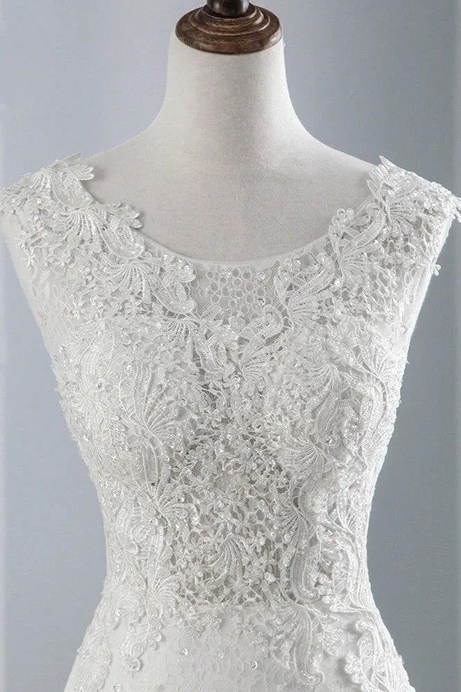 Glamorous Long Mermaid Tulle Appliques Lace Wedding Dress (ZD15155)