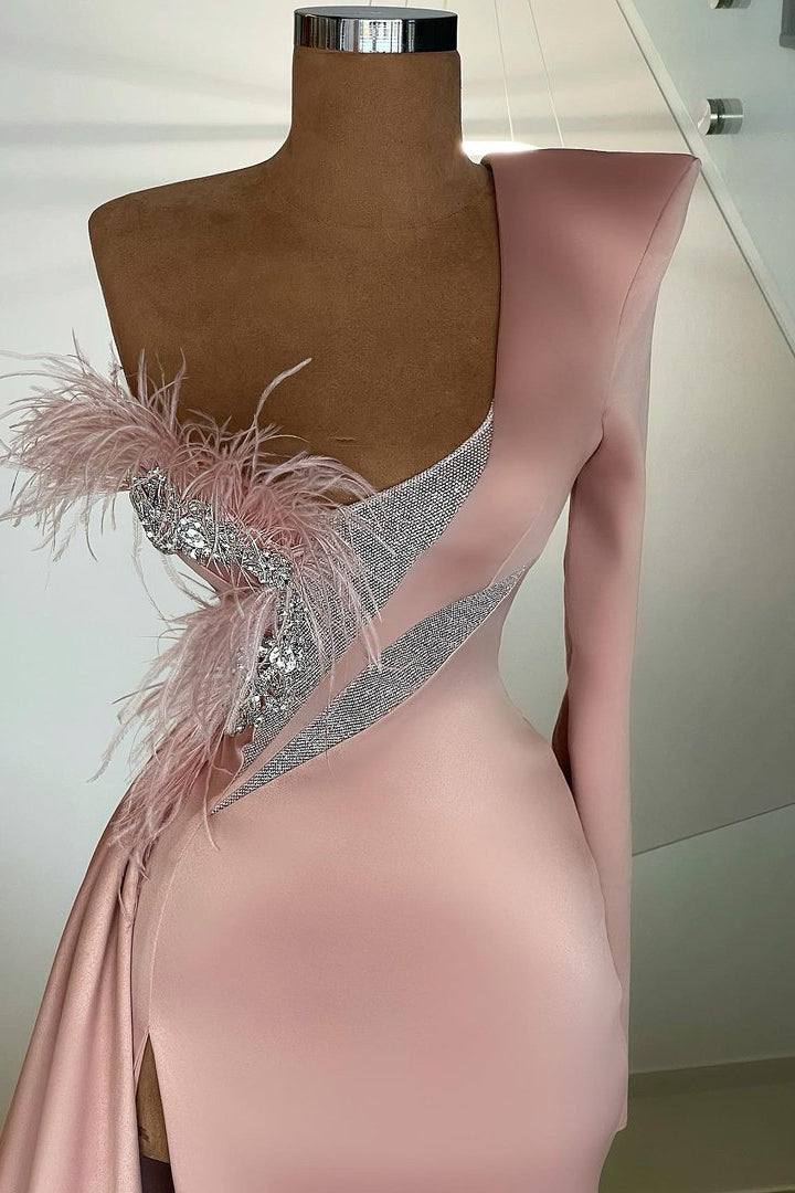 Glamorous Long Sleeve One-Shoulder Mermaid Prom Dress Long With Slit