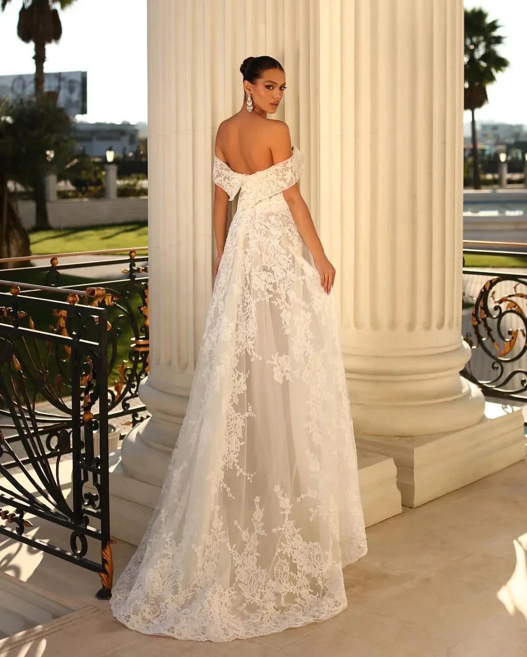 Glamorous Long White A-line Off-the-shoulder Lace Wedding Dress (ZD14814)