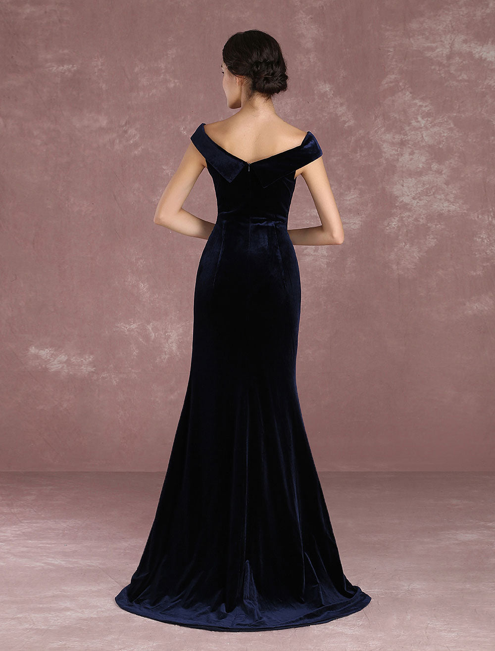 Glamorous Mermaid Celebrity Dresses Velvet Off-the-Shoulder Evening Dress Dark Navy Slit Party Dress With Train Inspired By Taraji P. Henson At Oscar