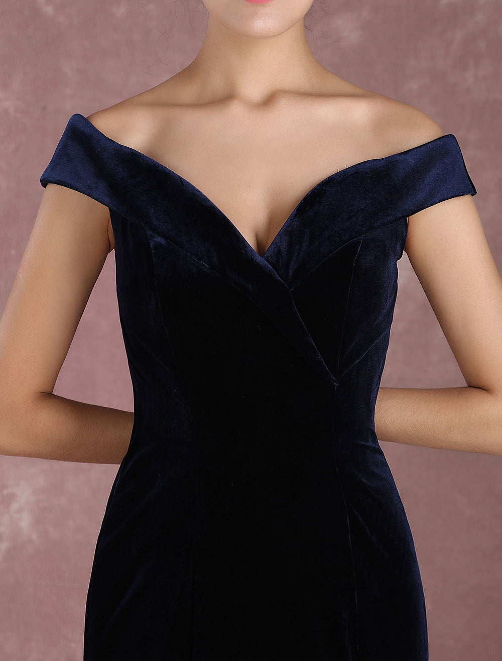 Glamorous Mermaid Celebrity Dresses Velvet Off-the-Shoulder Evening Dress Dark Navy Slit Party Dress With Train Inspired By Taraji P. Henson At Oscar