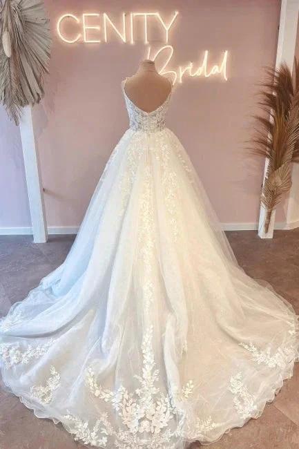 Glamorous spaghetti straps sleeveless a-line lace Wedding dresses (ZD14856)