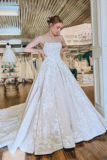 Gorgeous A-Line Lace Appliques Sleeveless Wedding Dresses (ZD14594)