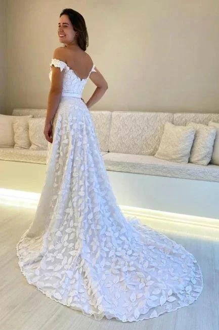 Gorgeous A-Line Lace Sweetheart Sleeveless White Wedding Dresses With Appliques Openback (ZD16631)