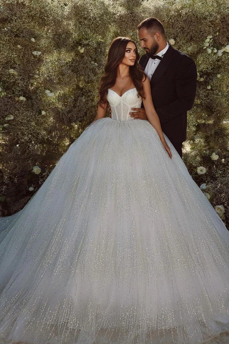 Gorgeous A-line Spaghetti Straps Sequined Lace Tulle Wedding Dress (ZD14508)