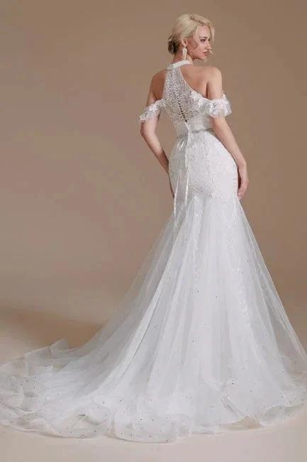 Gorgeous Halter Sleeveless Mermaid Floor-Length Tulle Wedding Dresses with Applique (ZD14662)