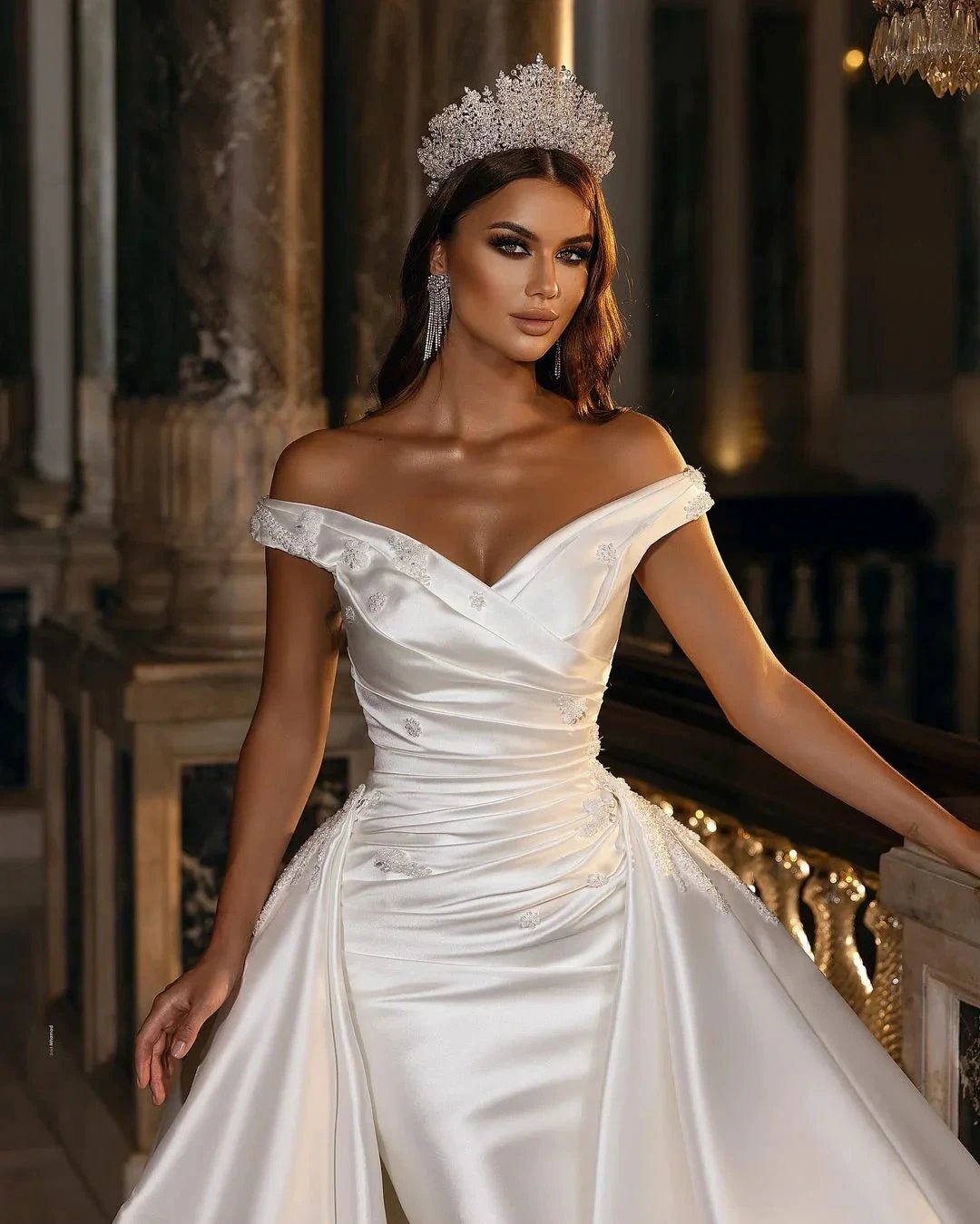 Gorgeous Long A-Line Off-the-shoulder Sweetheart Backless Satin Wedding Dress (ZD15194)