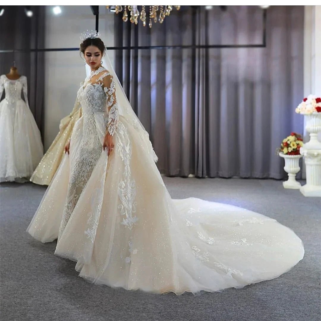 Gorgeous Long A-Line Sweetheart Appliques Lace Wedding Dress with Sleeves (ZD15132) - View 6 | VelvetHem