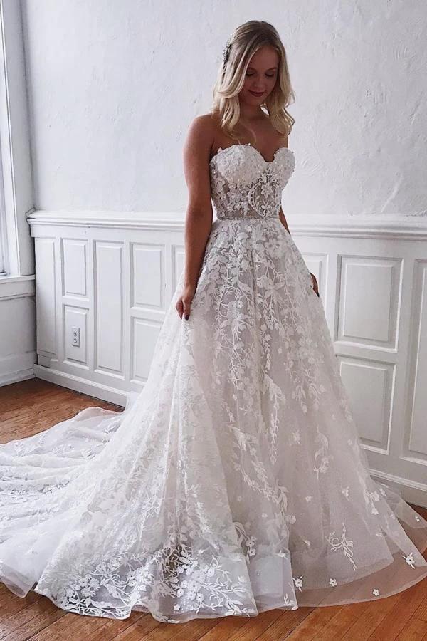 Gorgeous Long A-line Sweetheart Lace Wedding Dress (ZD15150)