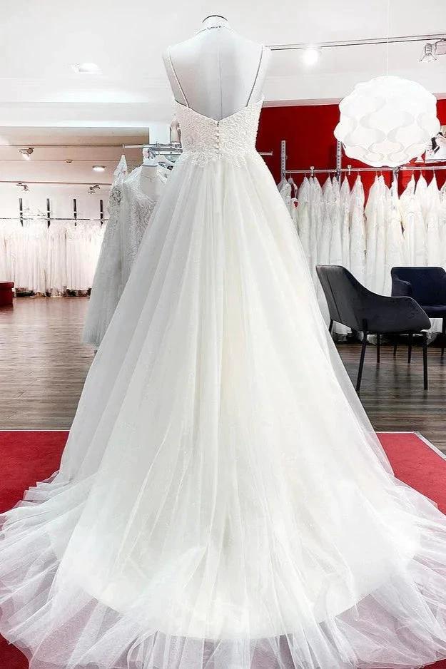 Gorgeous Long A-line Sweetheart Spaghetti Straps Tulle Lace Wedding Dresses (ZD15268)