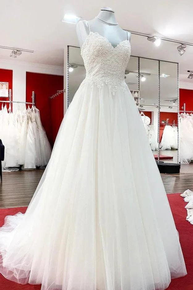 Gorgeous Long A-line Sweetheart Spaghetti Straps Tulle Lace Wedding Dresses (ZD15268)