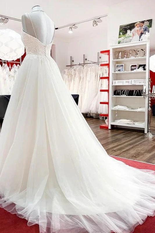 Gorgeous Long A-line Sweetheart Spaghetti Straps Tulle Lace Wedding Dresses (ZD15268)