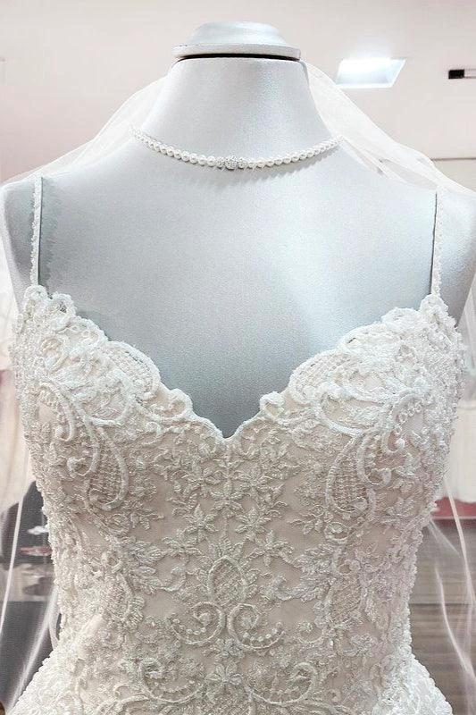 Gorgeous Long A-line Sweetheart Spaghetti Straps Tulle Lace Wedding Dresses (ZD15268)