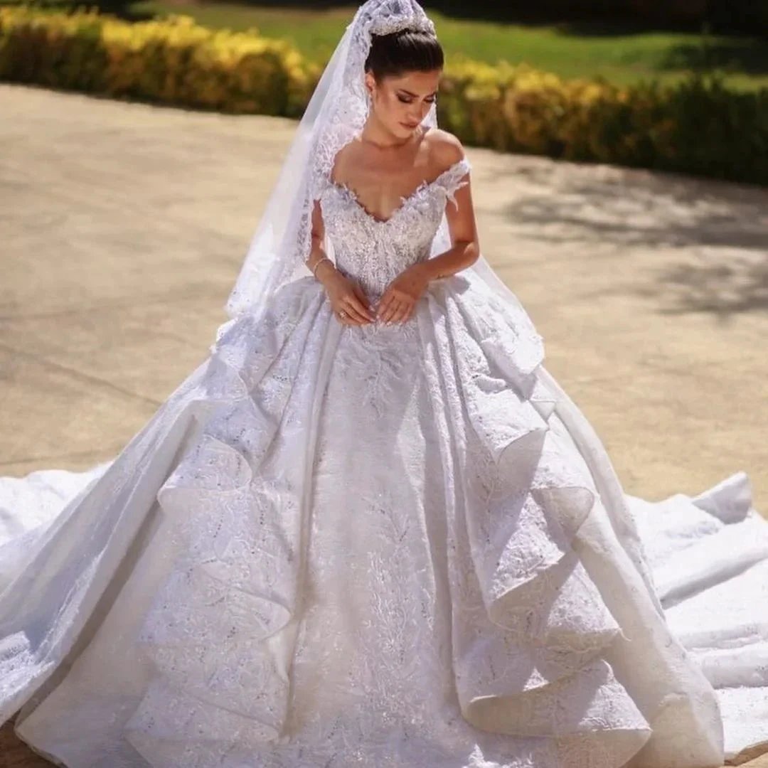 Gorgeous Long Ball Gown Off-the-shoulder Lace Wedding Dress (ZD15021)