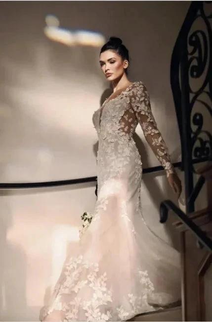 Gorgeous Long Mermaid Lace Wedding Dresses With Long Sleeves (ZD14909)