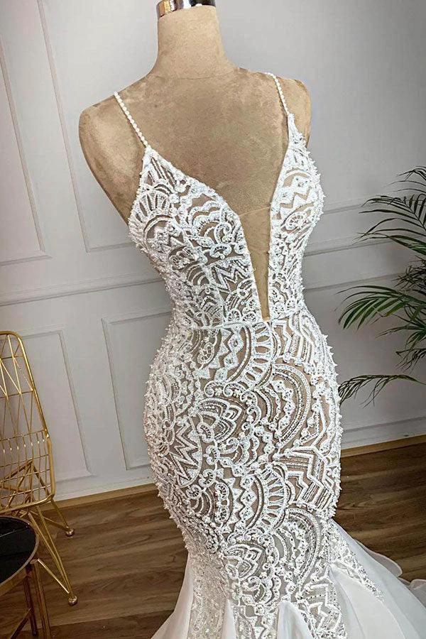 Gorgeous Long Mermaid Sweetheart Beaded Lace Organza Wedding Dress (ZD15799)
