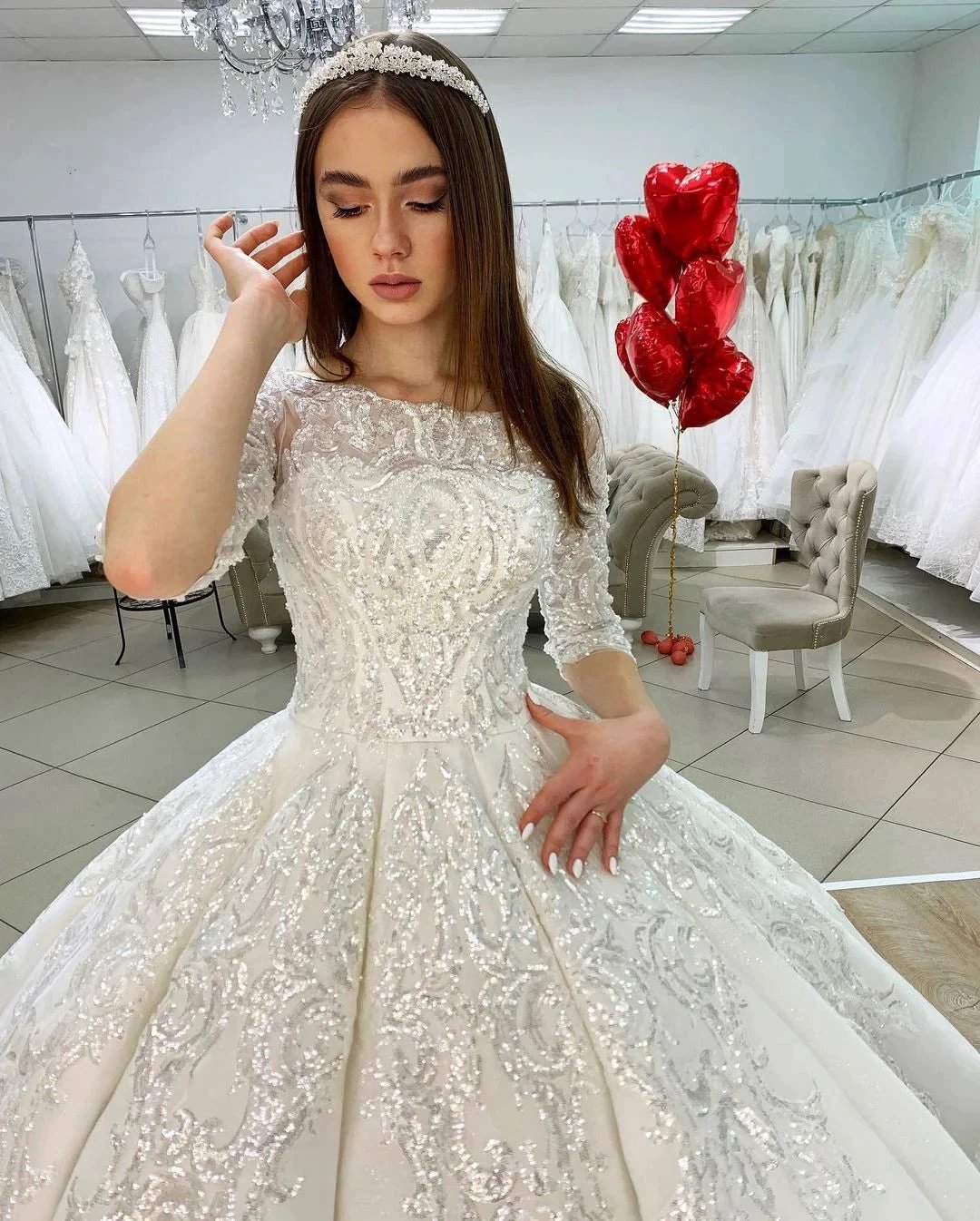 Gorgeous Long Princess Satin Bateau Appliques Lace Wedding Dress with Sleeves (ZD15050) - View 4 | VelvetHem