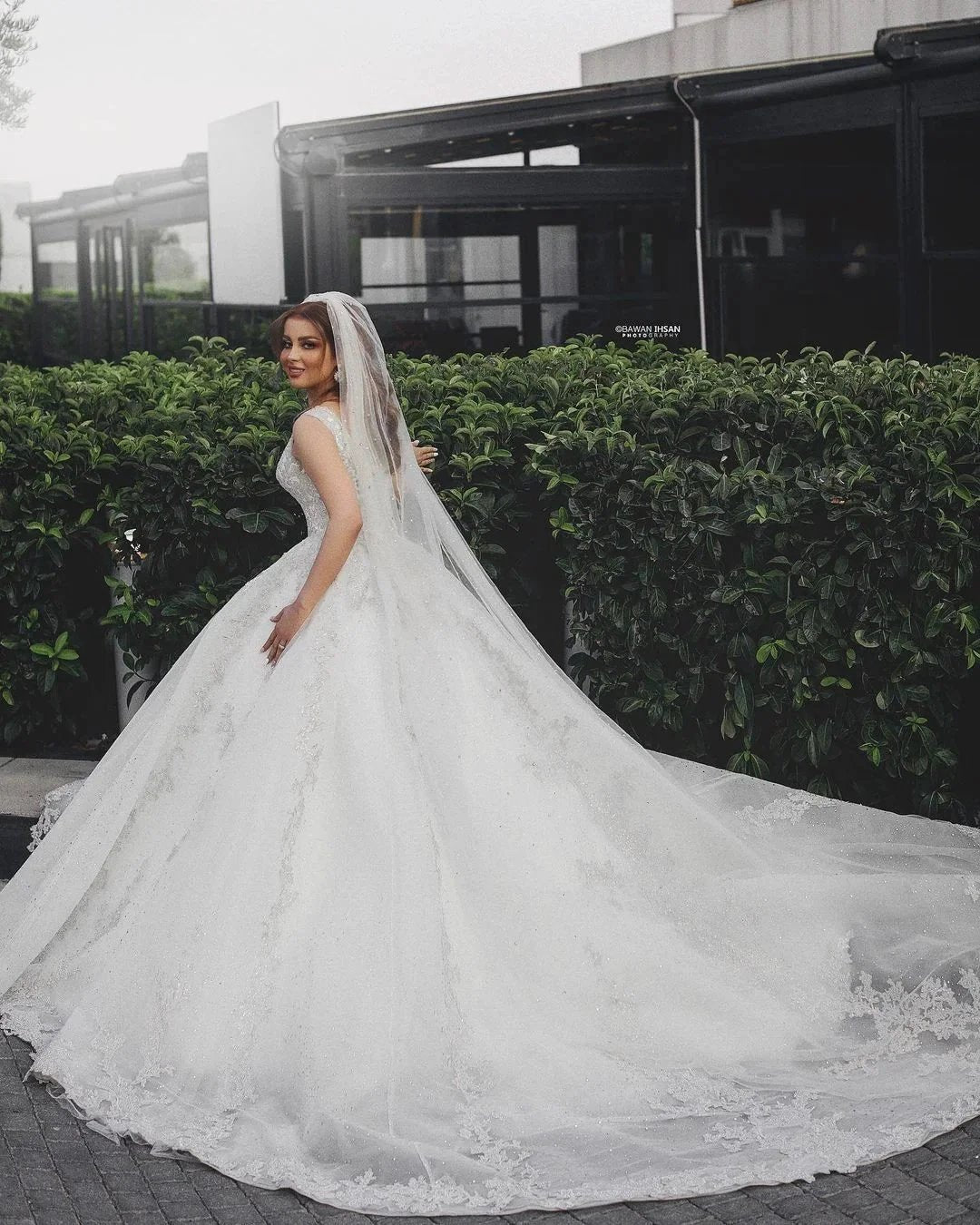 Gorgeous Long Princess V-neck Tulle Lace Appliques Wedding Dress (ZD15038)
