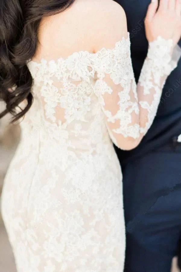 Gorgeous Off Shoulder Ivory Lace Long Sleeves Mermaid Wedding Dress (ZD16058) - View 4 | VelvetHem