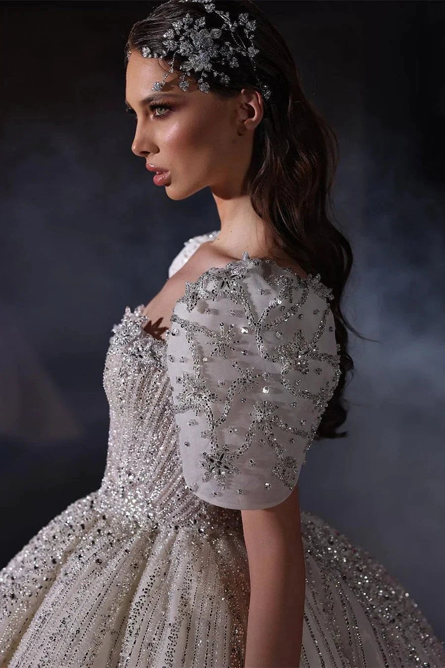 Gorgeous Princess A-line Beading Short Sleeves Wedding Dress With Lace (ZD14524)