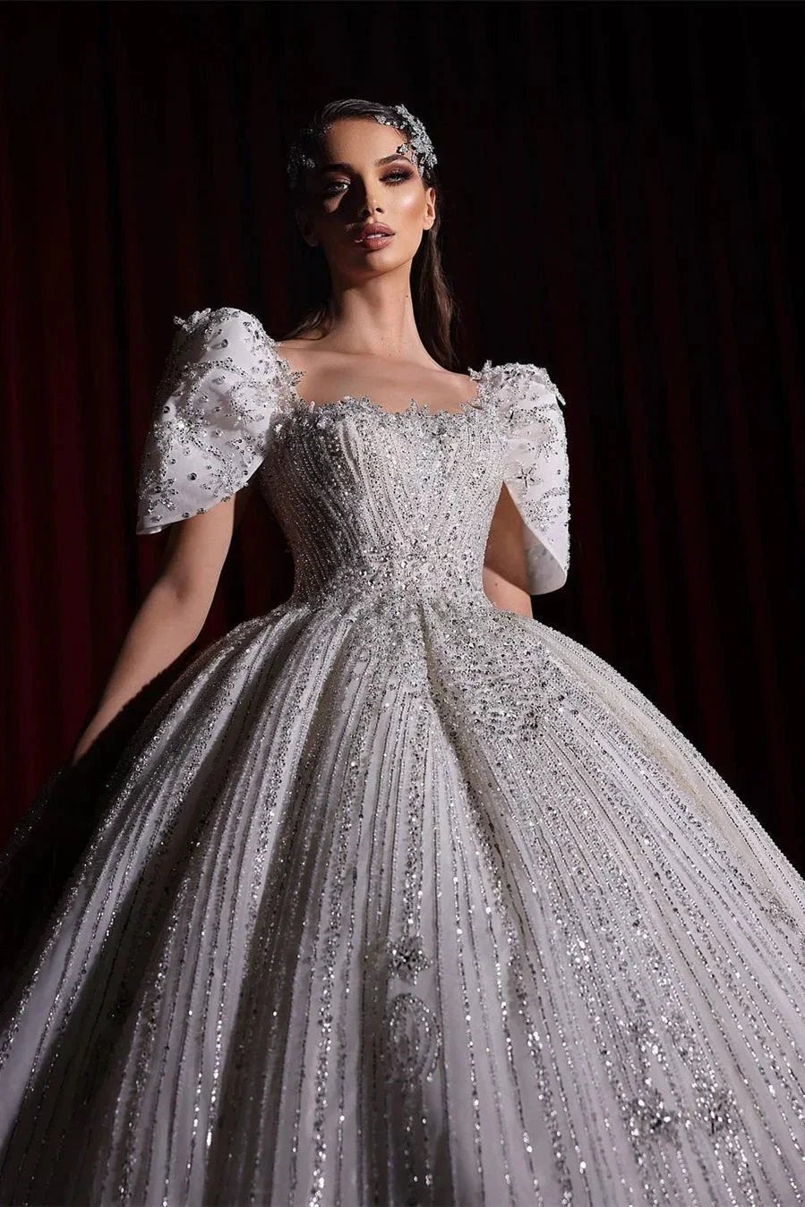 Gorgeous Princess A-line Beading Short Sleeves Wedding Dress With Lace (ZD14524)