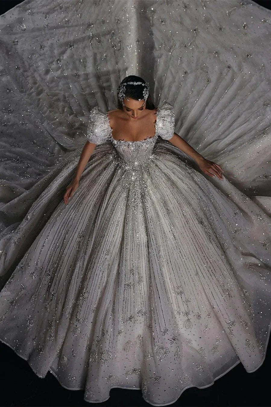 Gorgeous Princess A-line Beading Short Sleeves Wedding Dress With Lace (ZD14524)