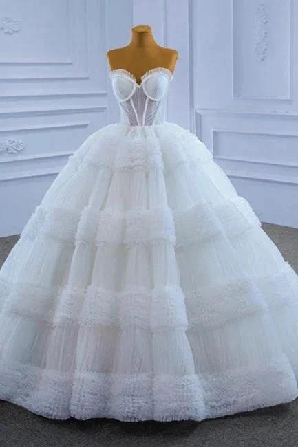 Gorgeous Princess Long White A-line Sleeveless Wedding Dresses (ZD14967)