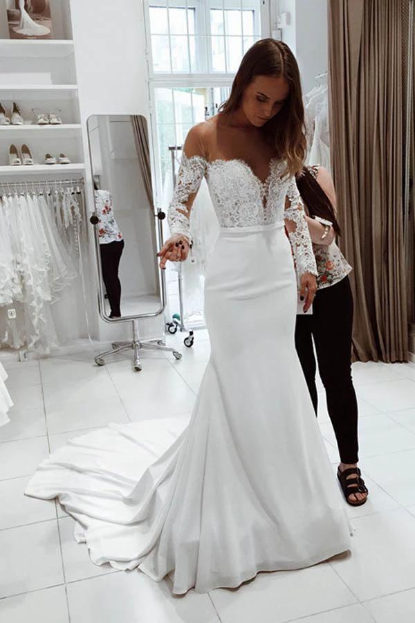 Gorgeous Scoop White Mermaid Long Wedding Dress (ZD15462)