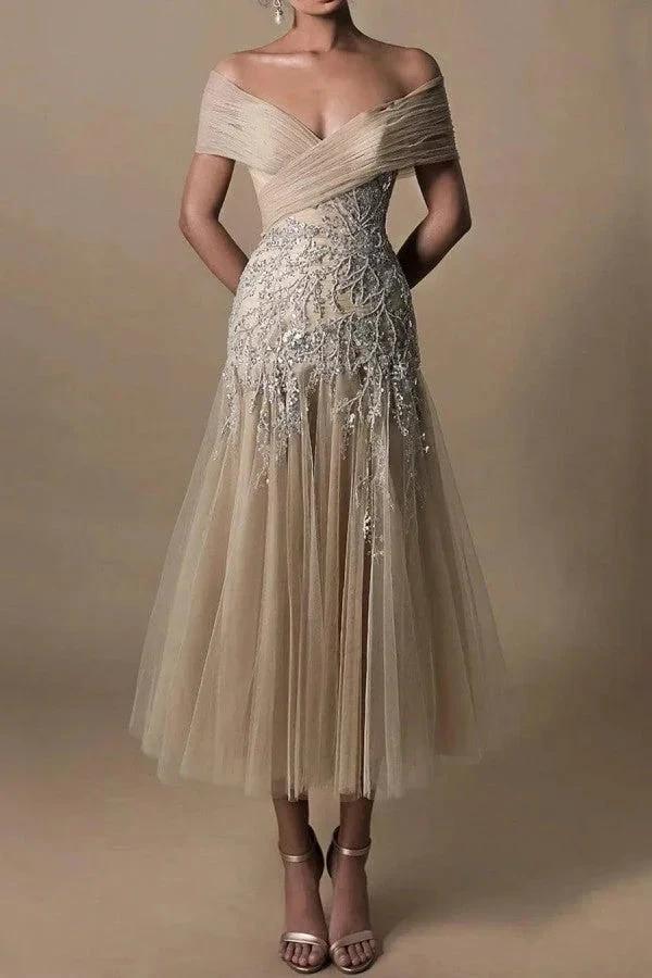 Gorgeous Short A-line Off-the-shoulder Beading Wedding Dresses With Lace (ZD16396)