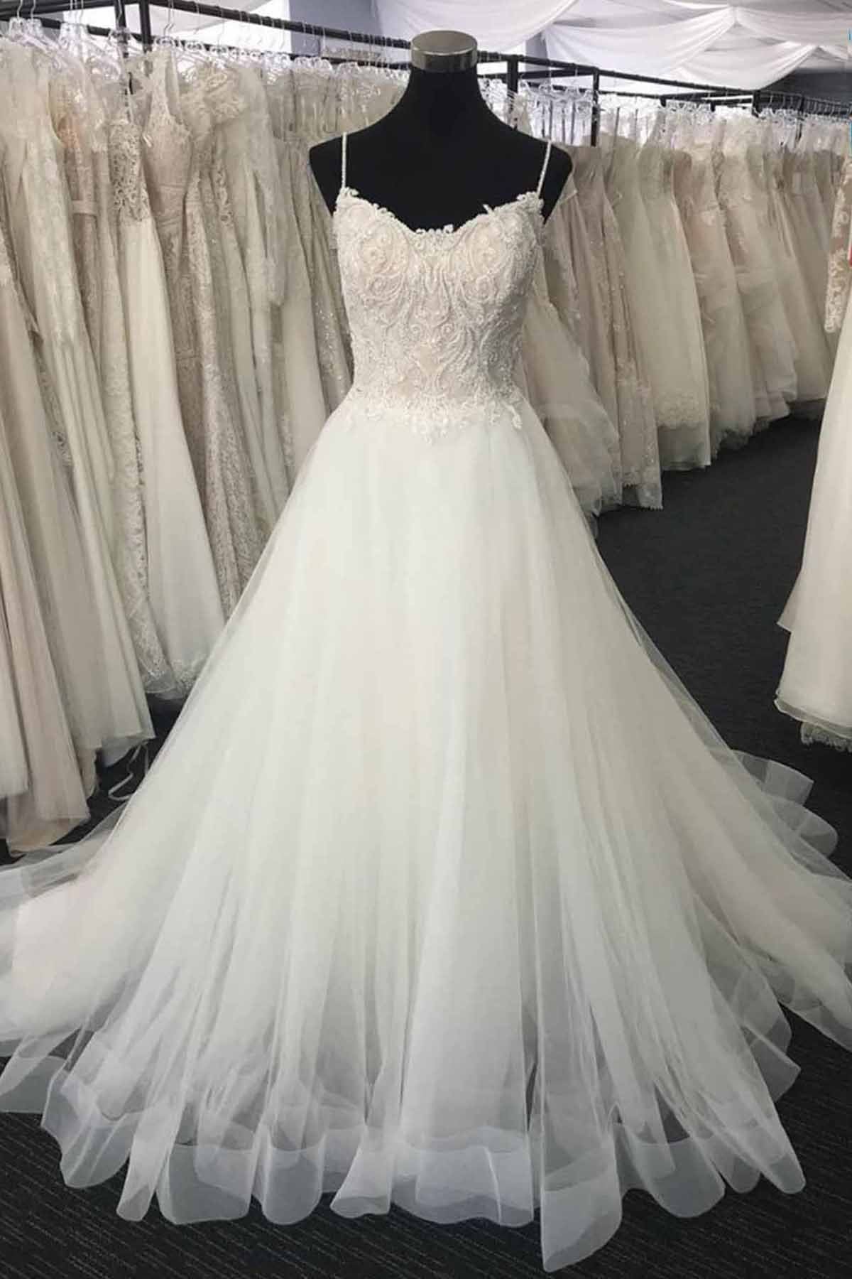 Gorgeous Sweetheart White Lace Wedding Dress Appliques Long Bridal Gowns On Sale (ZD17446)