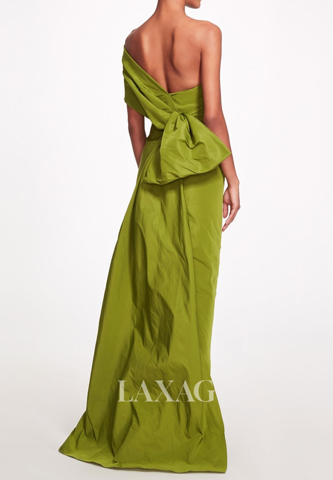 Asymmetrical-Tube Top Sleeveless Mermaid Wedding Guest Dress Off-Shoulder Pleated Sweep Train Satin Party Gowns