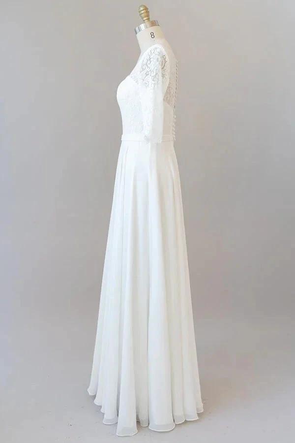 Graceful Long A-line Lace Chiffon Wedding Dress with Sleeves (ZD14385)