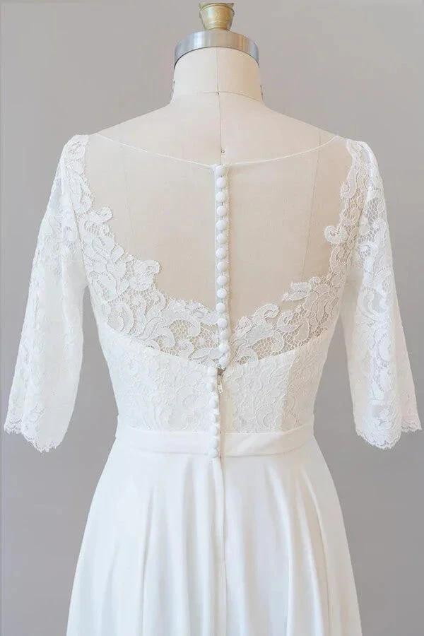 Graceful Long A-line Lace Chiffon Wedding Dress with Sleeves (ZD14385)