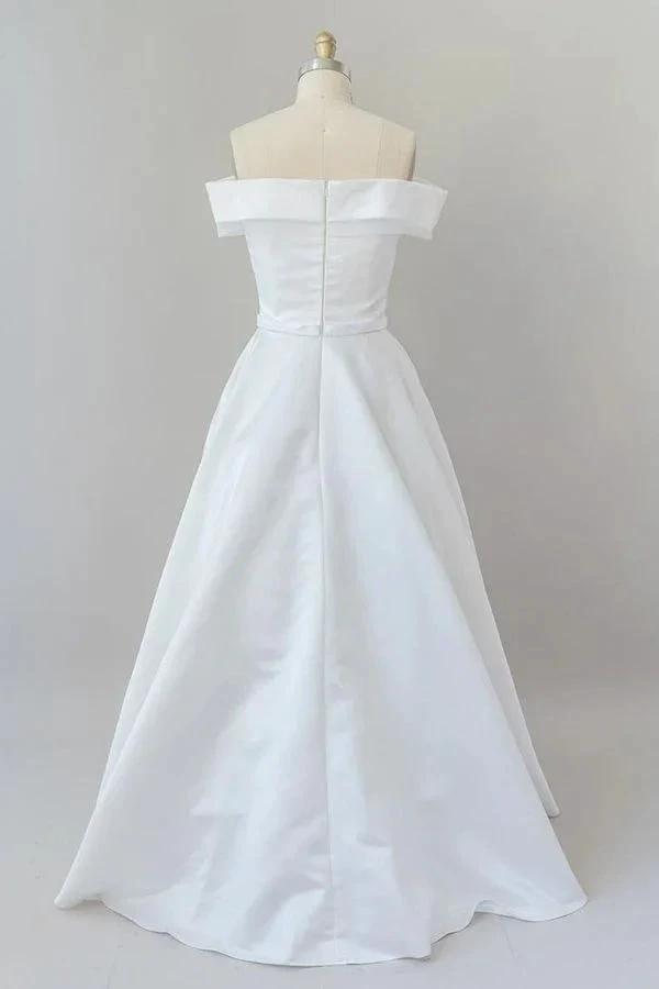 Graceful Long Ball Gown Off Shoulder Satin Wedding Dress (ZD14378)