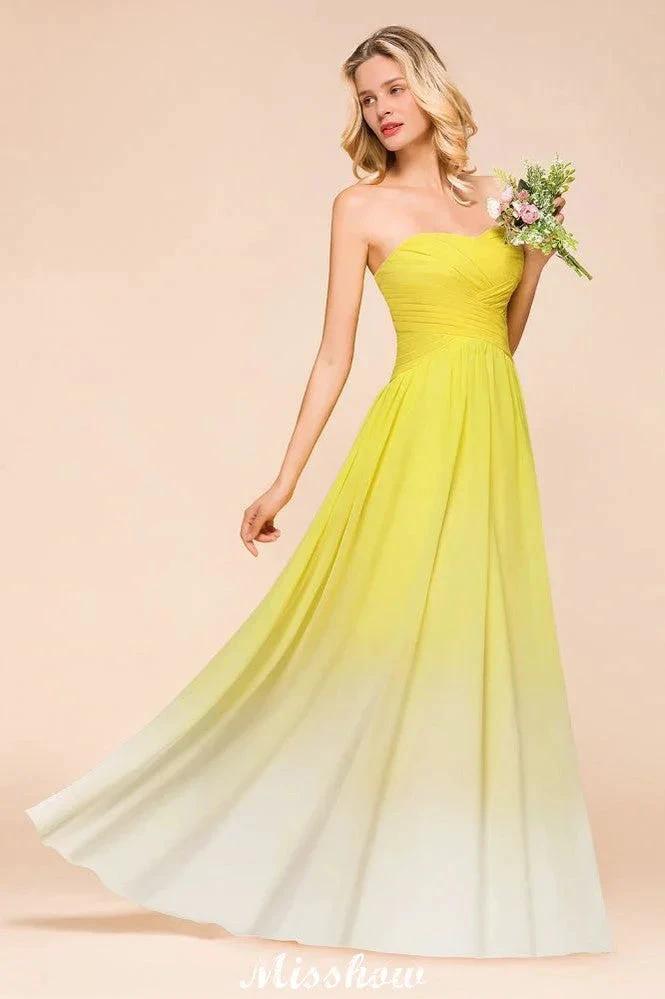 Gradient Sweetheart Floor Length Bridesmaid Dress Chiffon Wedding Party Dress (ZD12952)