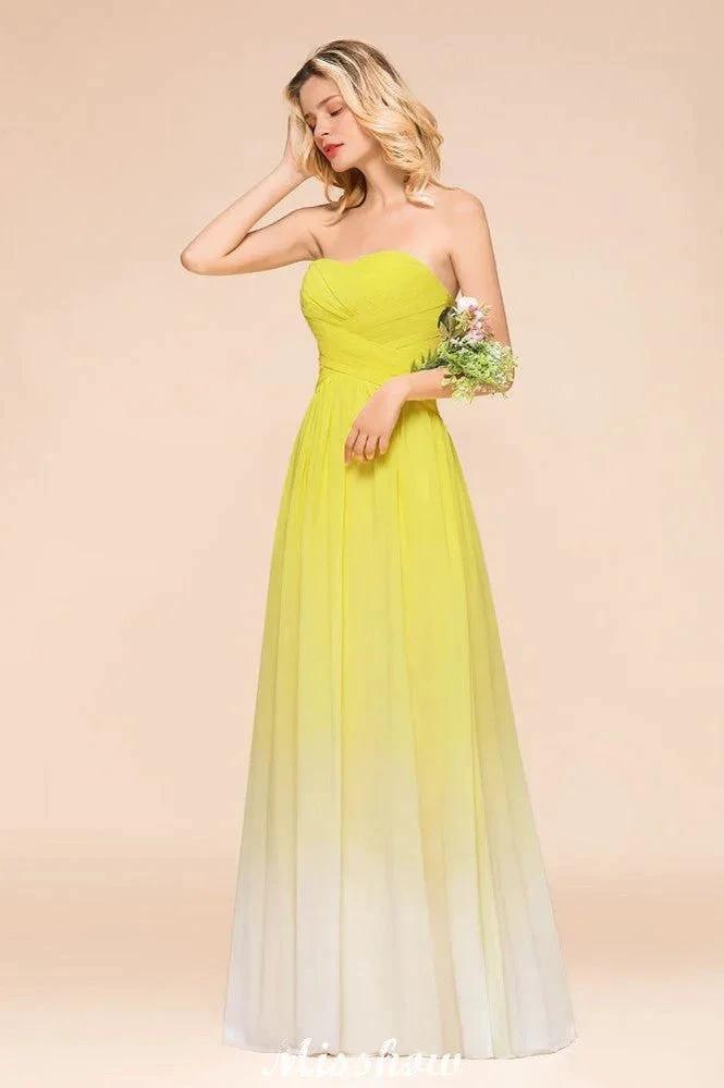 Gradient Sweetheart Floor Length Bridesmaid Dress Chiffon Wedding Party Dress (ZD12952)