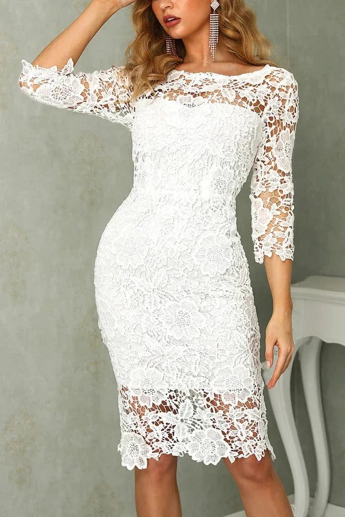 Chic Ivory Long Sleeves Knee Length Lace Homecoming Dresses (ZD11517)