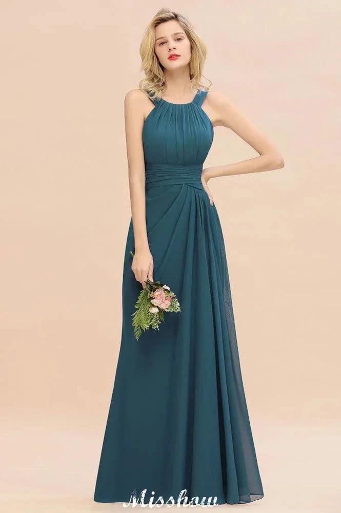 Halter A-line Bridesmaid Dresses Floor-Length Dress for Wedding Party (ZD12938)
