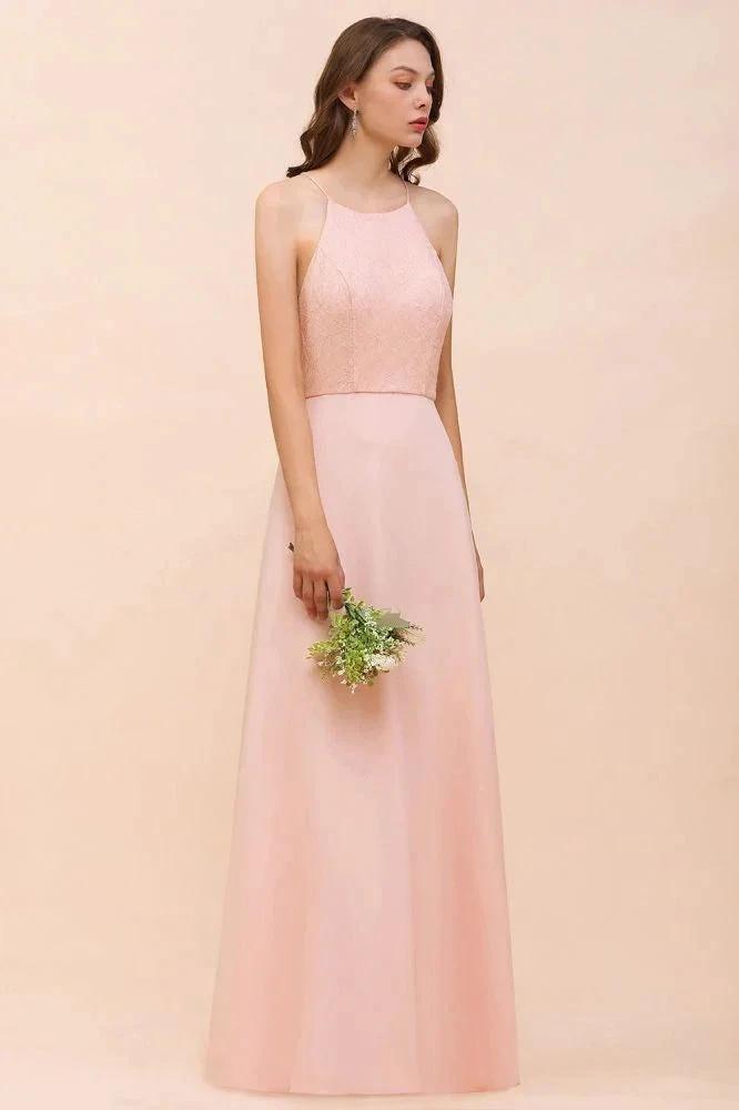 Halter Bridesmaid Dress Pink Floor Length Formal Event Dress (ZD12994)
