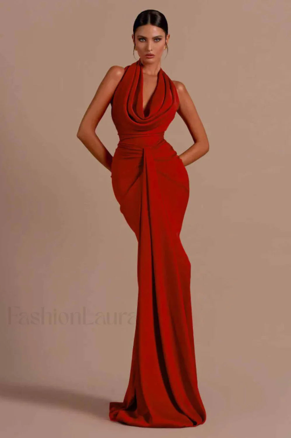 Halter Draped Stylish Mermaid Maxi Dress