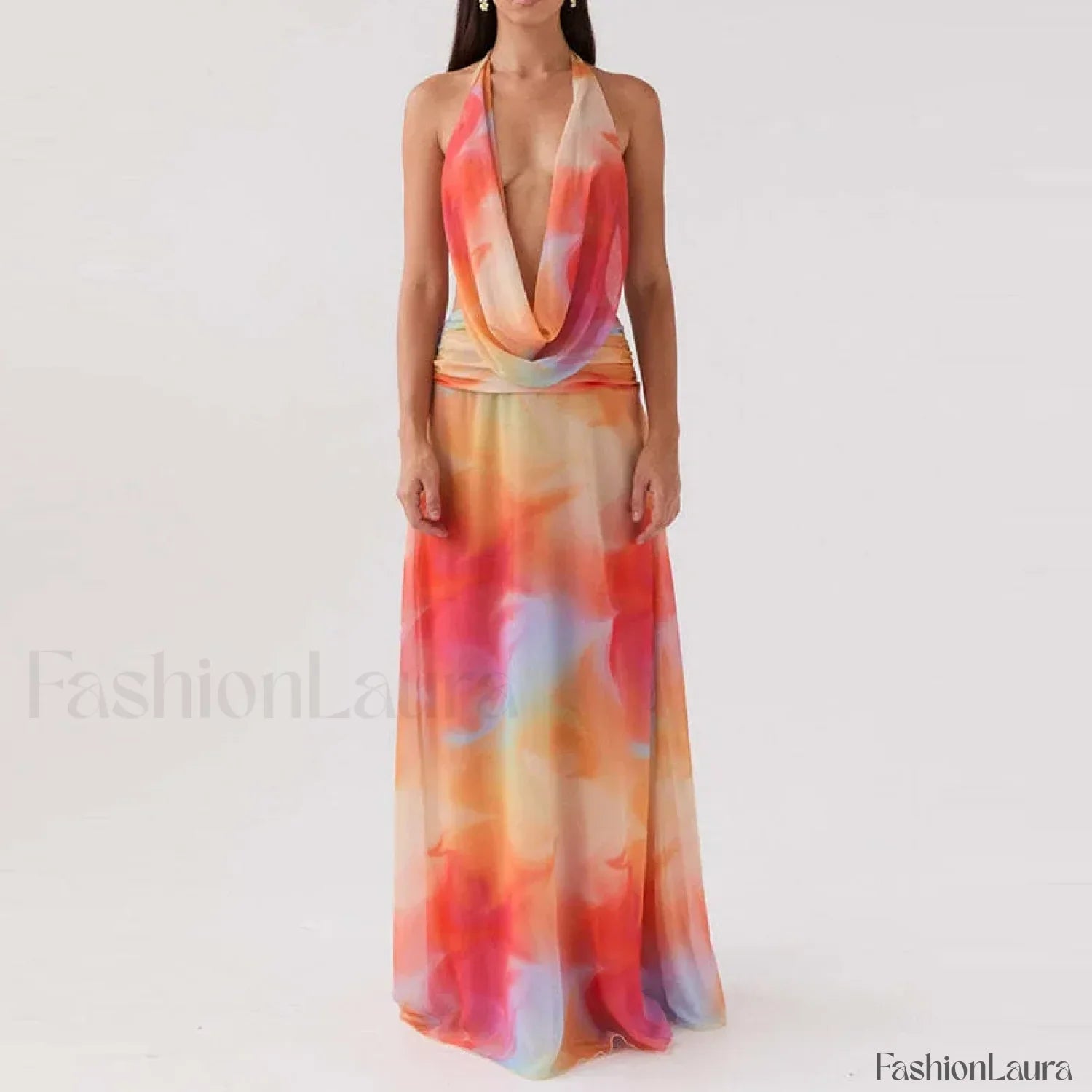 Halter High Waist Vintage Inspired Dress for Layered Outfit Styling