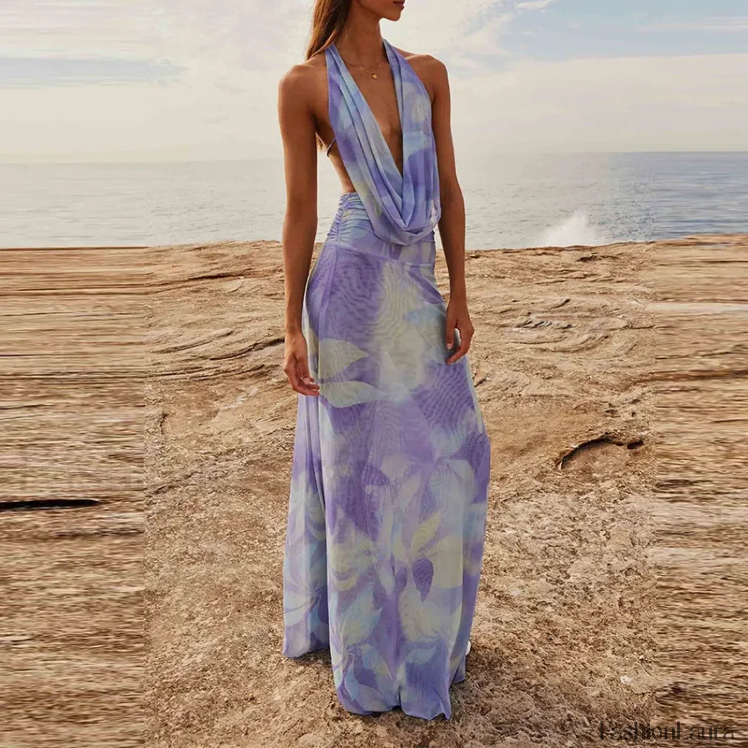 Halter High Waist Vintage Inspired Dress for Layered Outfit Styling