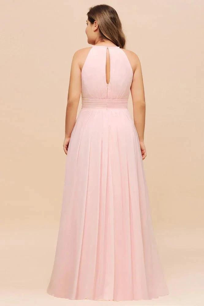 Halter Pink Bridesmaid Dress Plus Size Chiffon Wedding party Dress for Girls (ZD12981)
